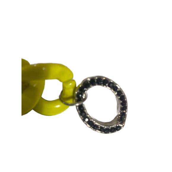 Chartreuse Acrylic Chain Toggle Bracelet with Black Faux Bling Detail 7.5” long - Picture 3 of 3